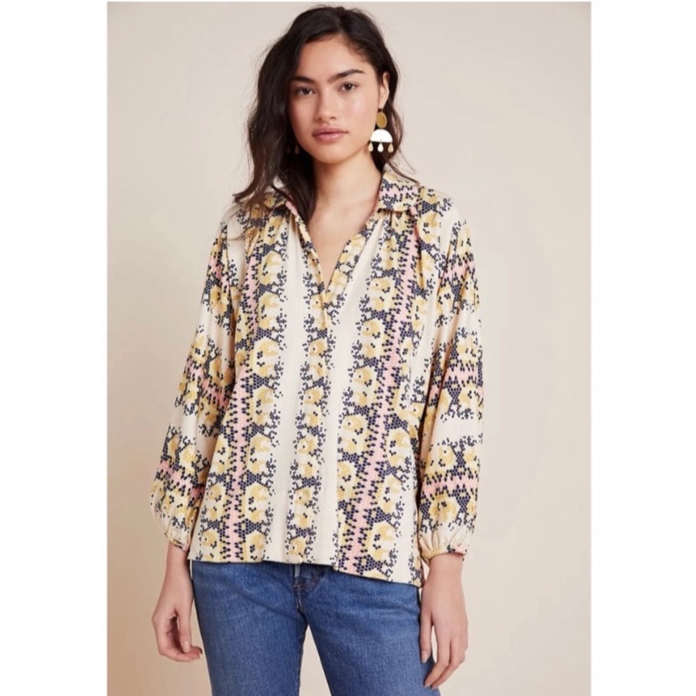 Anthropologie Porridge Abbe Button Down Snake Print Top Small